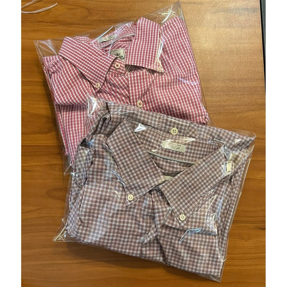 Peter Millar Bundle Two Button Down Shirts Red Tan Gingham 100% Cotton XL